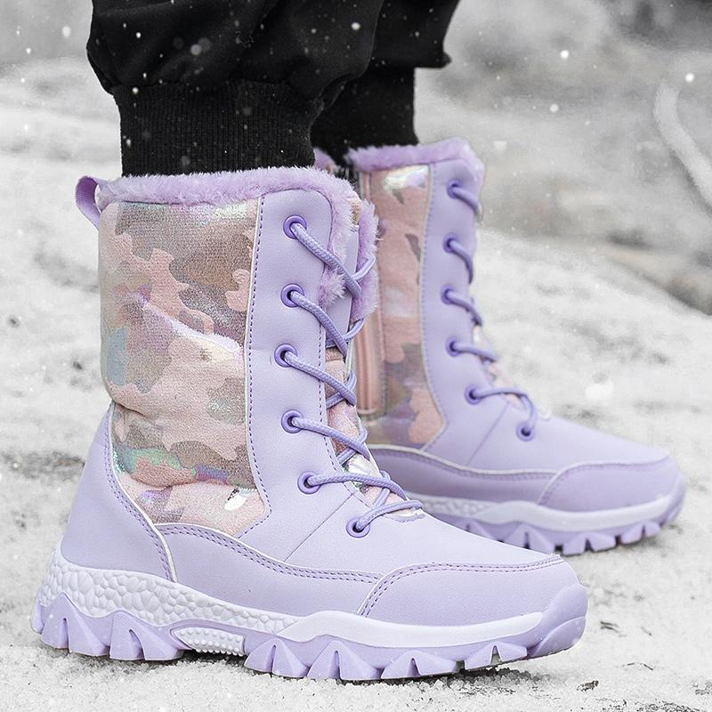 Winter Children's and Girls' Plus Size Anti Slip Wear-resistant Fashionable Warm and Plush High Top Snow Boots Cotton Boots 31-40