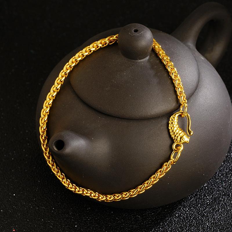 Vietnamese Gold Sand Bracelet Koi Buckle Plain Chain for Girls Chinese Retro Long-lasting Color Versatile