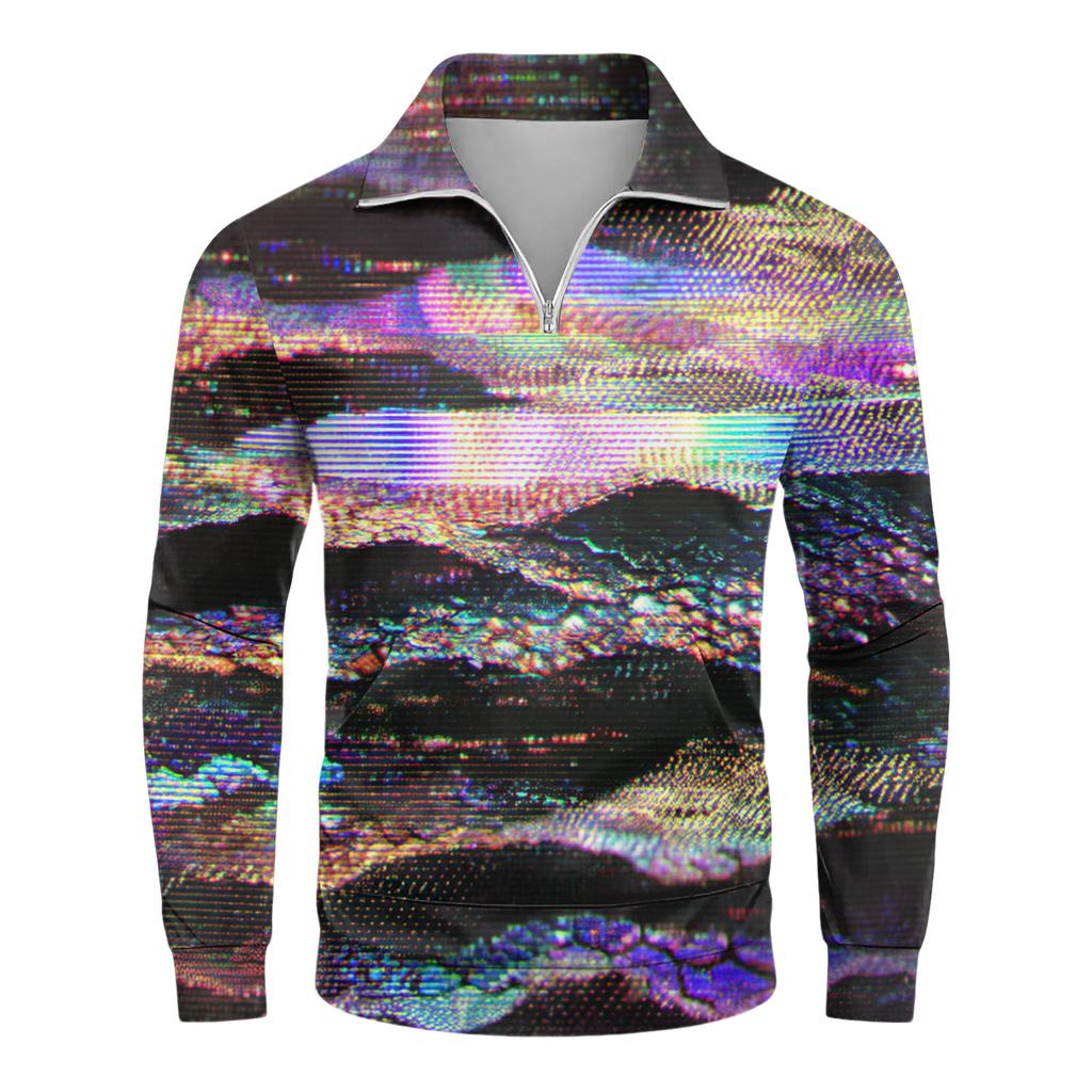 Мужской свободный повседневный свитшот на молнии 1/4, модный топ с длинным рукавом и принтом, с карманами