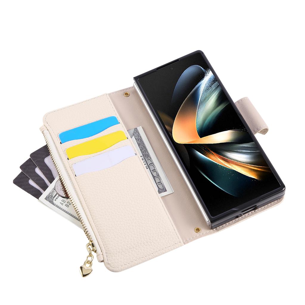 Кошелек-клатч на молнии Держатель для карт Кожаный чехол для Samsung Galaxy Z Fold 7 6 5 Fold7 Fold6 5G Ремешок-шнурок Держатель-кольцо Чехол