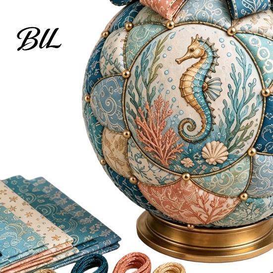 Handmade Art Project for Beginners Ocean Treasures DIY Patchwork Ball Ornament Kit, Nautical Dolphin Fabric Craft Making Creative Gift Lovers