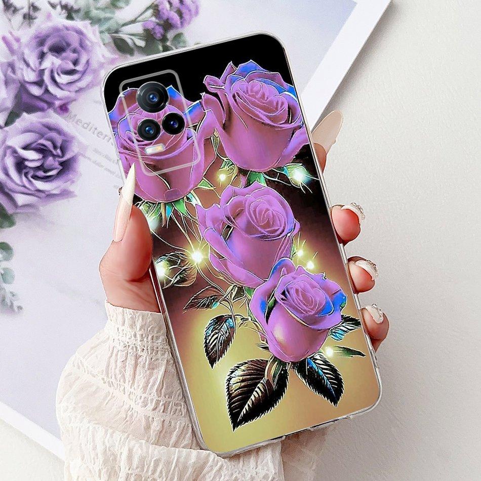 Чехол для телефона Vivo V21e V2061 / V21 4G 5G V2050 V2066 VivoV21e V 21 4G Элегантный цветочный принт с кошкой Мягкий силиконовый ТПУ Чехлы