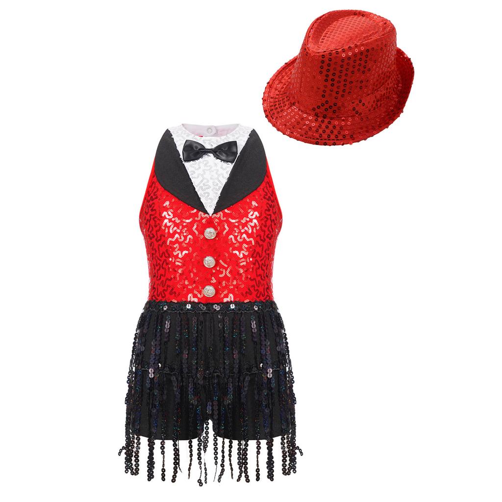 Детский танцевальный костюм для латинского танго, джаза, румбы, костюм из двух предметов для уличных танцев, черлидинга, комбинезон с блестками и шляпой, детский танцевальный конкурс