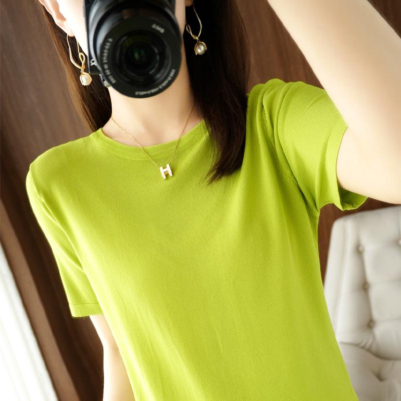 Женская вязаная футболка MODERN NEW SAGA, летняя вязаная рубашка, футболки с короткими рукавами, пуловер с круглым вырезом, вязаные топы