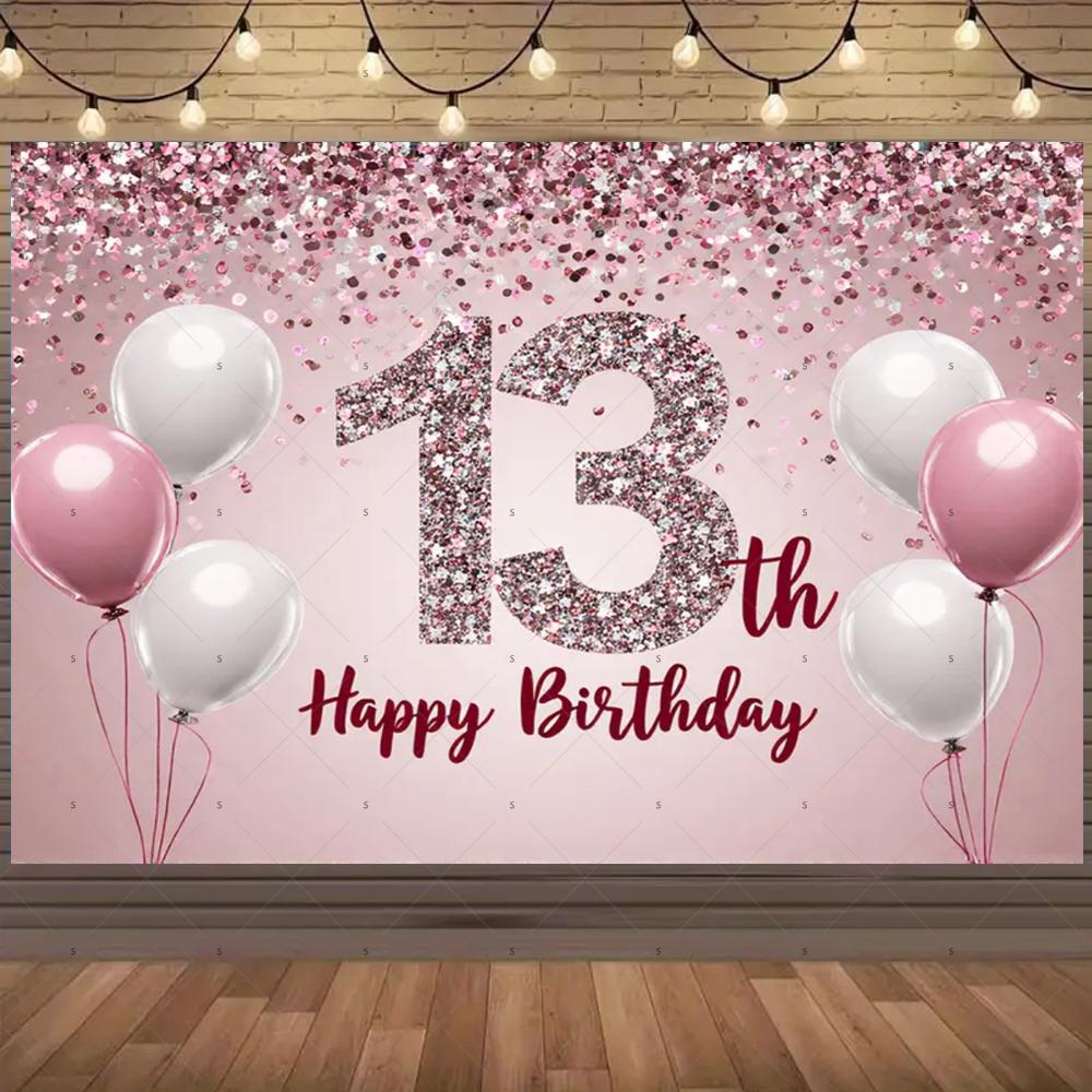 13th Birthday Partys Decoration Backgound Surprise Colorful Glitter Balloon Child Gift Banner Family Photography Props Backdrop
