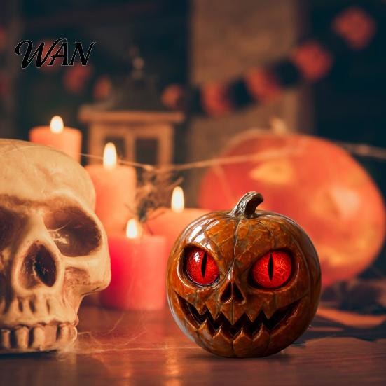 Festive Halloween Centerpiece Handmade Red-Eyed Pumpkin Figurine Resin Statue Spooky Multi-purpose Decoration Atmosphere Ornament Horror Themed Decor