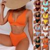 European and American High-waisted Bikini Small Pit Strip Swimsuit Women's Solid Color Sexy Split Swimsuit