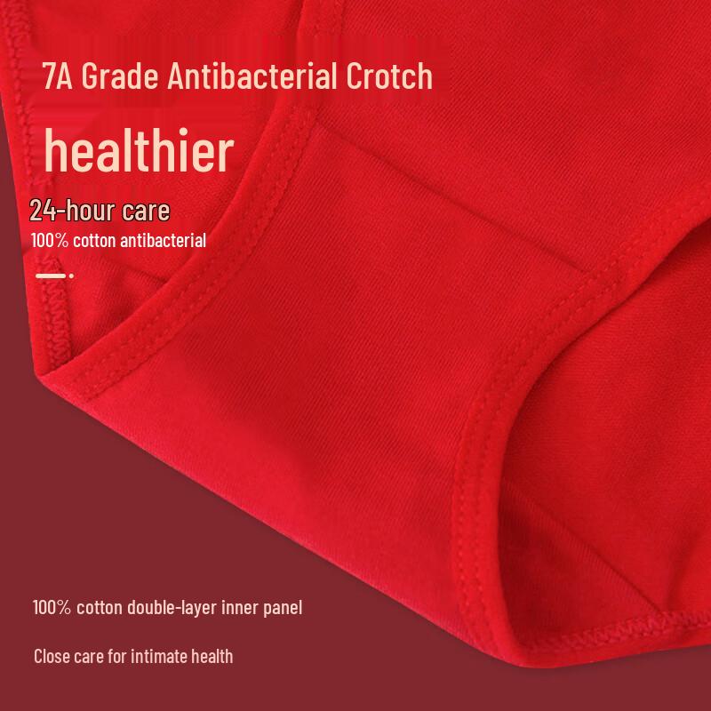 Langsha Women's Mid-Waist Festive Red Cotton Briefs