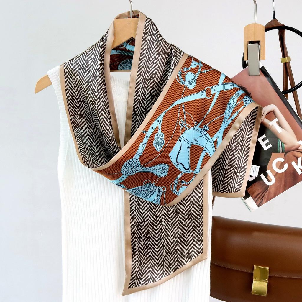 Галстук из тутового шелка для женщин Универсальный осенний стиль Шикарный узкий Многофункциональный декоративный Двухслойный шарф из 100% шелка