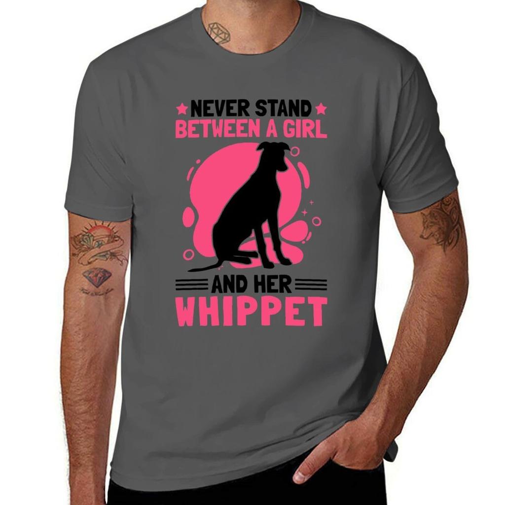 Girl with Whippet British Greyhound saying TShirt Vintage Print Crew Neck Tee