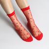 Women's Elastic Cotton Socks Transparent Floral Summer Thin Sheer Non-slip