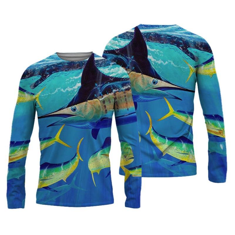 2024 Men's Fishing Shirts 3D Pinting Fishing Apparel Breathable T-Shirt Long Sleeve Outdoor Sports Crewneck Fishing Shirt 6XL