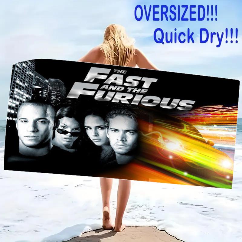 Car Racing Fast Furious Print Beach Towel, Large Soft Quick Dry Towel for Beach Camping Swimming