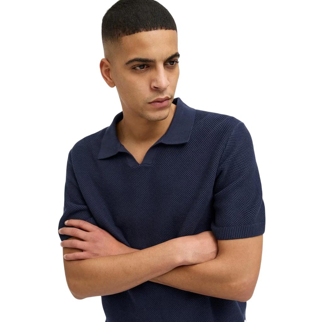 Jack And Jones Mens Knitted Split Neck Polo Shirt
