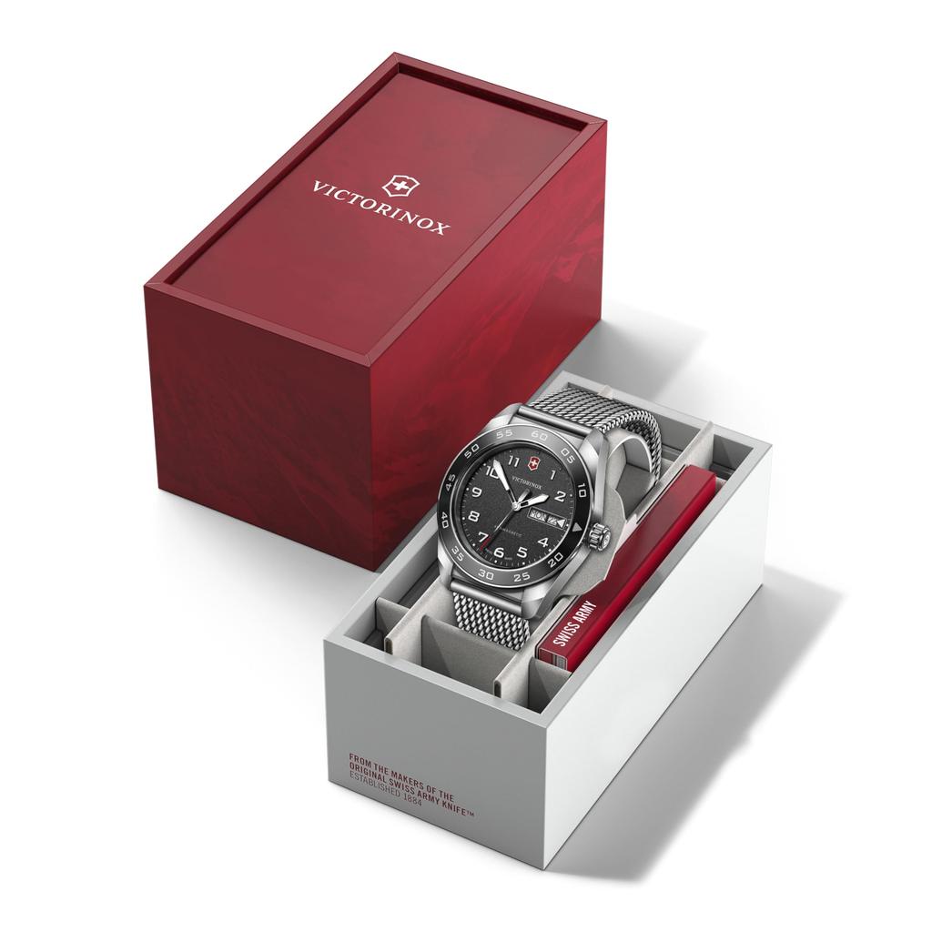 Victorinox SWISS ARMY Аналоговые Кварцевые Черный Сетчатый Корпус из Нержавеющей Стали Сменный Бренд Черный 242043 Мужские Часы, Водонепроницаемые, Механизм, Циферблат,