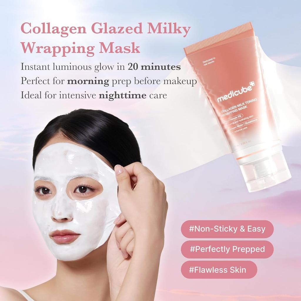 Medicube Collagen Glazed Milky White Glowing Day Exfoliating Mask | Quick and Easy Care with Glutathione and Niacinamide for Plump