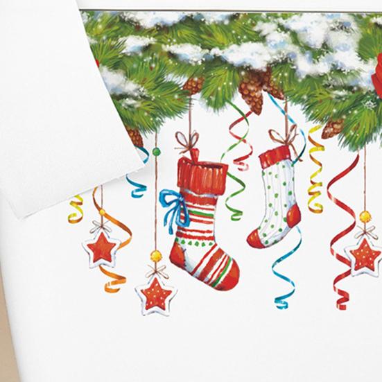 Рождественские наклейки для туалета с зелеными листьями и шишками, самоклеящиеся наклейки для окон и стекол, дома, стены