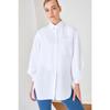 White Balloon Sleeve Back Long Pocket Detailed Basic Woven Shirt Tctss21go0976