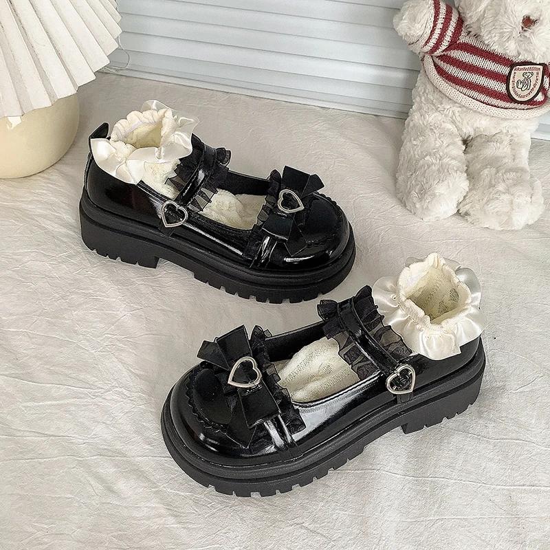 Women's Mary Jane 2024 New Fashion Buckle Pumps Spring Autumn Round Toe Solid Butterfly Knot Platform Casual Ladies Shoes