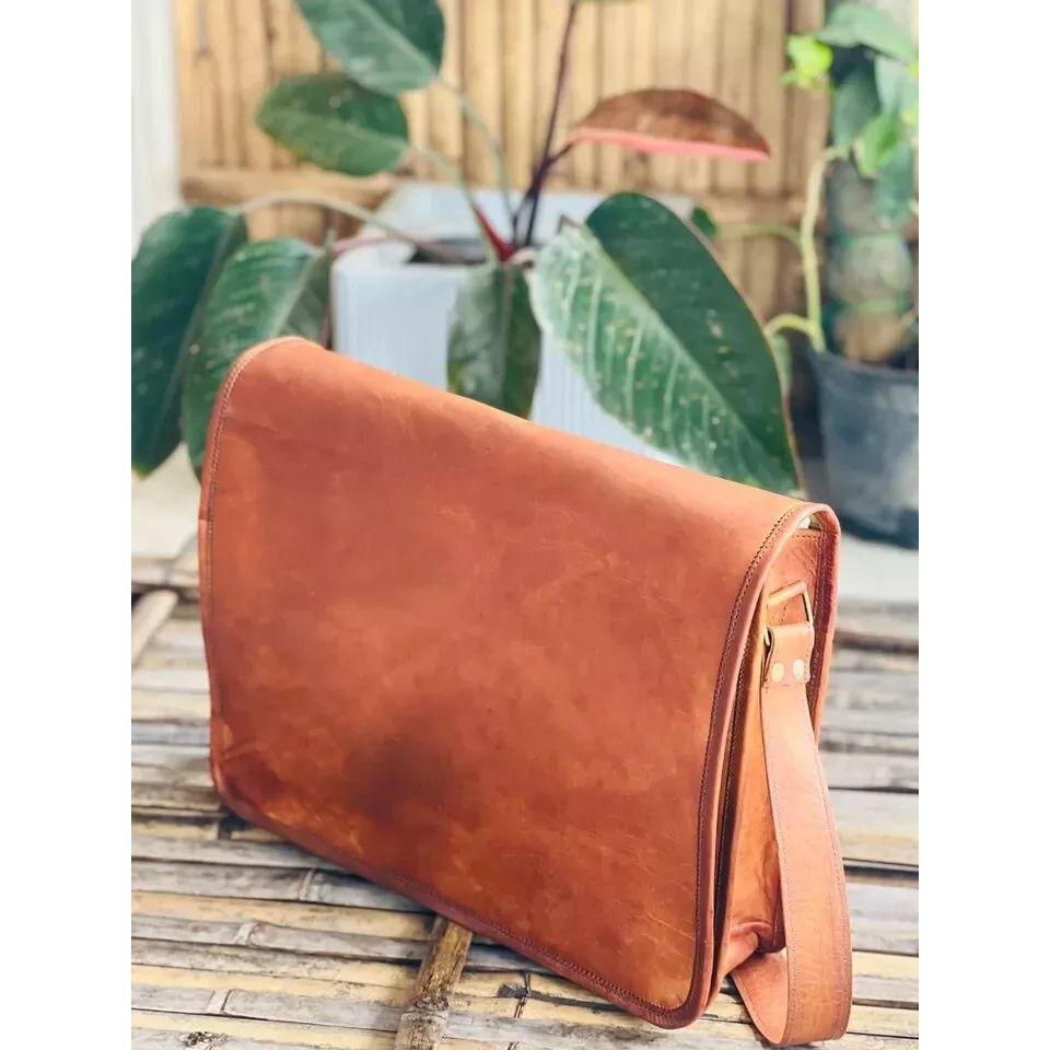 Мужская винтажная кожаная сумка-мессенджер через плечо, коричневая кожаная сумка ручной работы ( Бесплатная подарочная кожаная коричневая сумка для ноутбука размером 11 x 9 x 3 дюйма )