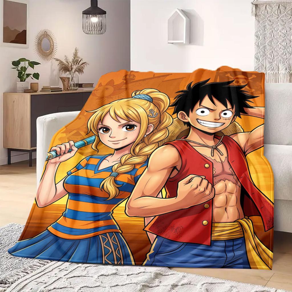 One Piece Grand Cartoon Flannel Blanket, Printed Home Textile for Sofa, Cozy Bedding for Chairs, Picnic Nap Use_LIAN