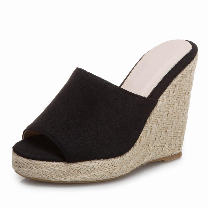 Модные женские тапочки на толстой платформе, туфли на танкетке, летние босоножки с открытым носком, туфли на высоком каблуке, женские, большого размера