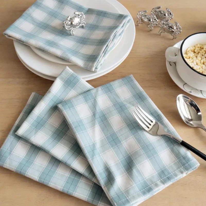 2PCS Christmas Plaid Cloth Napkin 100% Cotton Square Napkin Western Napkin Simple Nordic Style Check Dish Towel Table Decor