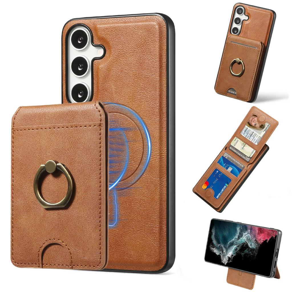 For Samsung Galaxy S24 Magnetic Case PC+PU Phone Back Cover with Detachable Card Holder