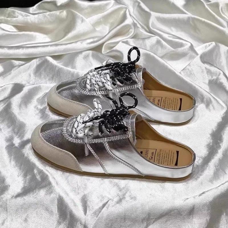 Модные женские летние полушлепанцы Baotou для улицы 2025 Новые с двойной шнуровкой, ленивые, на каблуке на одну ногу, крутые шлепанцы