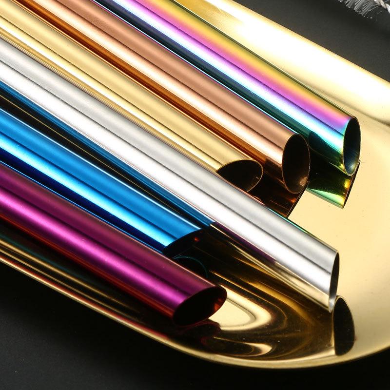 304 Stainless Steel Oblique Straw Titanium-Plated Color Straight Tube Restaurant Drink Coffee Milk Tea Drinking Straw Metal Straw