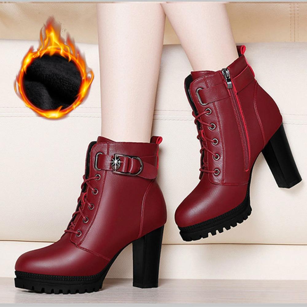 Женские ботинки Тренд Удобные на шнуровке Однотонные ботильоны Мода Уличные Роскошные Туфли на высоком каблуке