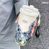 Термокружка из нержавеющей стали с 3D-печатью цветов, портативная, для двух напитков, кофейная кружка, автомобильная, большой емкости, с соломинкой, подарочная кружка для воды