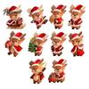 Lightweight Wooden Animal Ornaments Christmas Elk Ornaments, 2D Flat Cute Reindeer Hanging Decoration, Cartoon Holiday for Home Deer Pendants with Hat