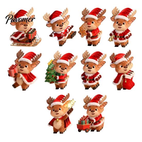 Lightweight Wooden Animal Ornaments Christmas Elk Ornaments, 2D Flat Cute Reindeer Hanging Decoration, Cartoon Holiday for Home Deer Pendants with Hat