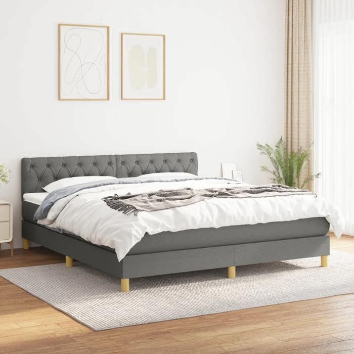 Maison Exclusive - Sommier à lattes de lit avec matelas Gris foncé 160x200cm Tissu