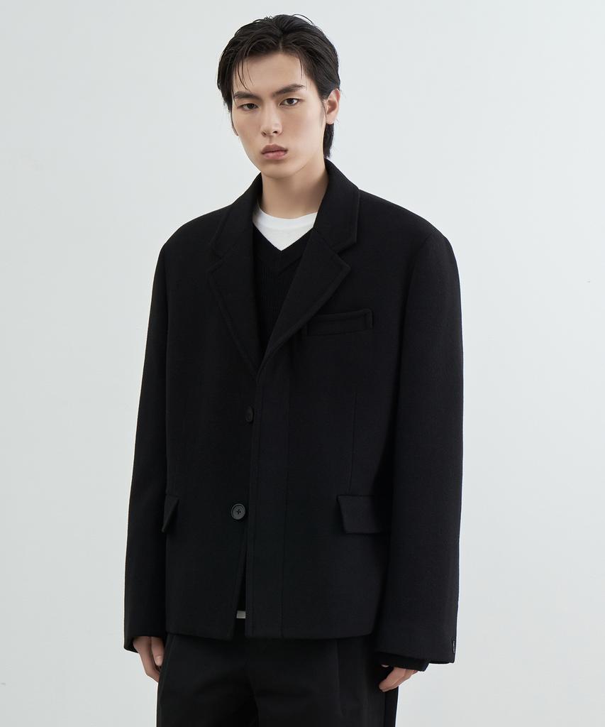 Musinsa Standard Меланжевый oversized короткий блейзер из смесовой шерсти [Черный]