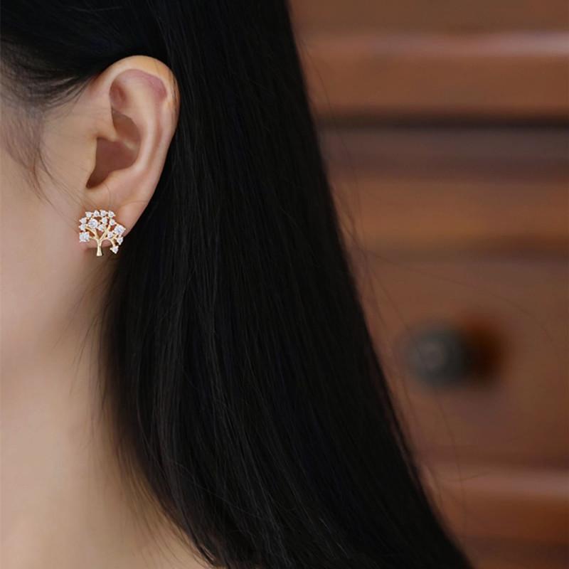 Серьги-гвоздики из стерлингового серебра S925 с изображением дерева желаний для женщин, необычный дизайн, инкрустированный цирконием, легкие роскошные темпераментные универсальные серьги