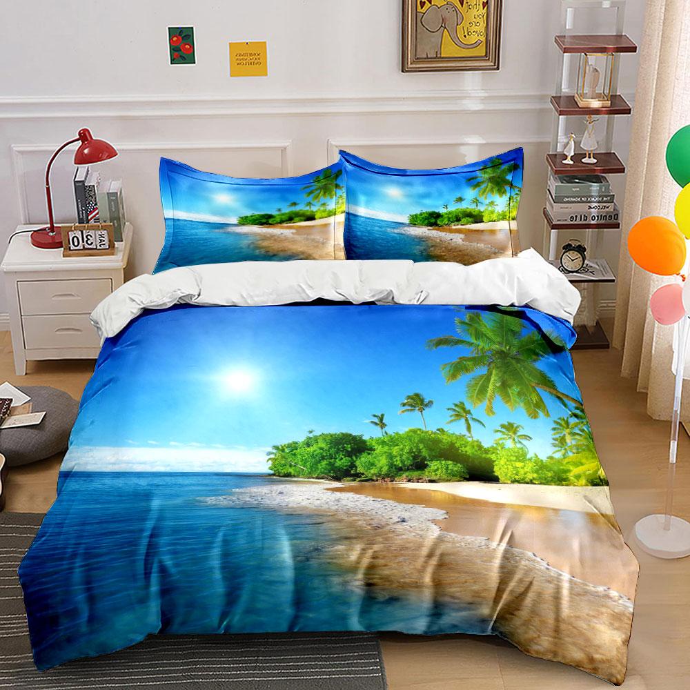 Tropical beach with palm trees. Bedding sets Duvet cover sets Duvet covers Pillowcases(1 * Duvet Cover 2 * Pillowcases without duvet insert)