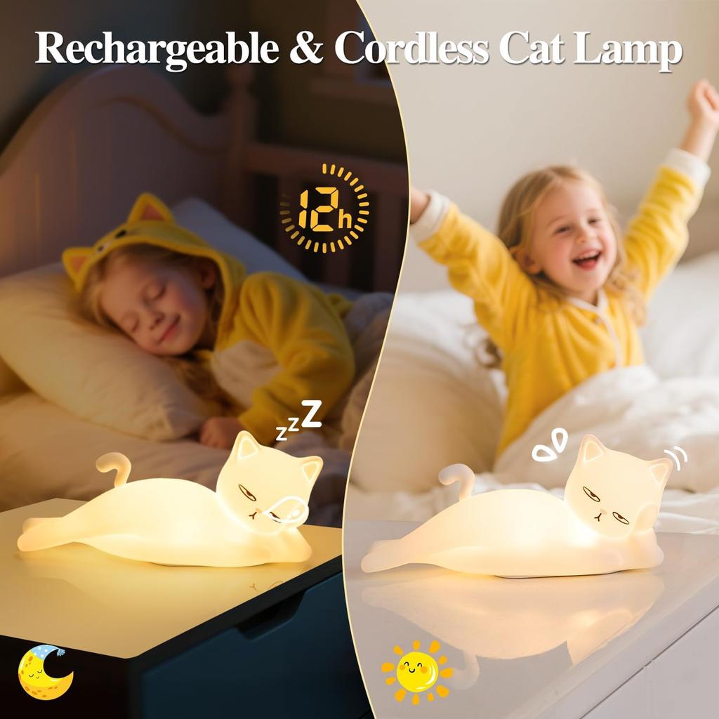 Lying Flat Cat Lamp Funny Gifts, 16 Colors+5 Dimming+Silicone Random Stuff, Touch+Remote+Recharge Night Light, Unique Cool Lamp,Cute Weird Stuff,