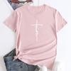 Летний топ с круглым вырезом и крестообразным узором Faith Printed Top, модные повседневные футболки с короткими рукавами для женщин из чистого хлопка