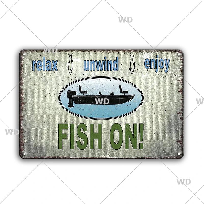 Funny Fishing Metal Tin Sign Retro Vintage Plaque Metal Poster Go Fishing Lover Gift Plate For Men Cave Fishing Home Wall Decor