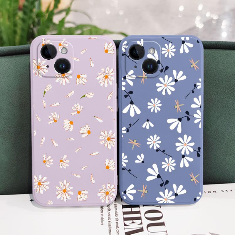 Чехол для телефона 'Летающие ромашки' для iPhone 17 17 Air 16 15 14 13 12 11 Plus Pro Max Min Жидкий силиконовый чехол