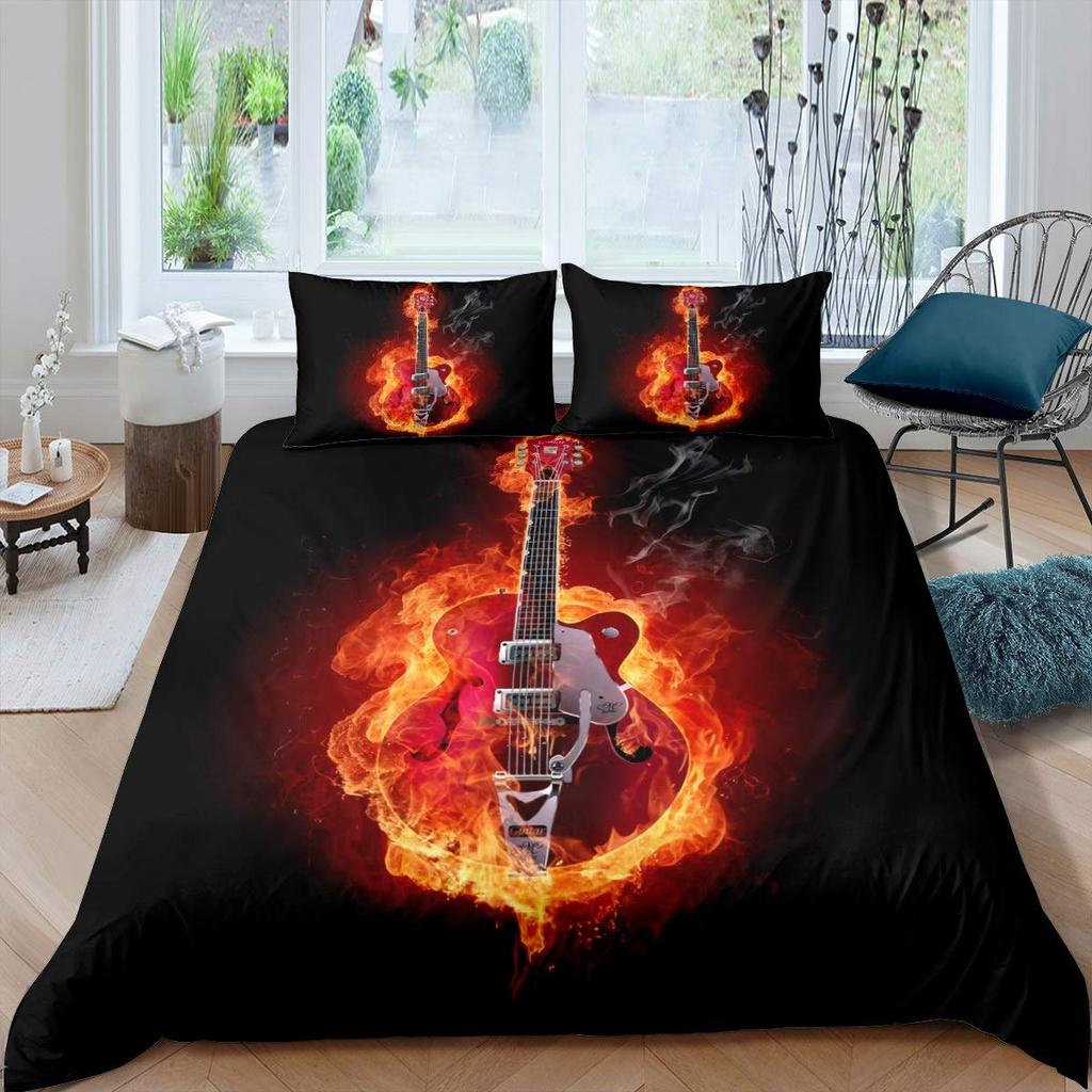 Guitar Duvet Cover Set Music Theme Bedding For Teens Microfiber Vintage Grey Guitar On Wooden Floor Quilt Cover Queen King Size
