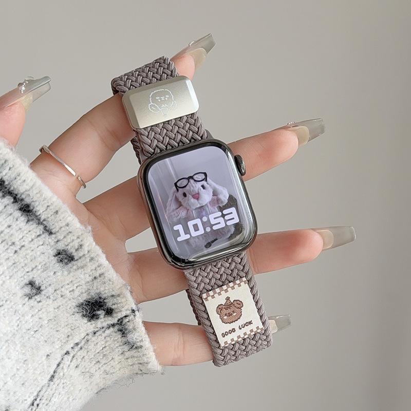 Music bear nylon woven magnetic strap for Apple S11 watch applewatchs1098SE cute wristband