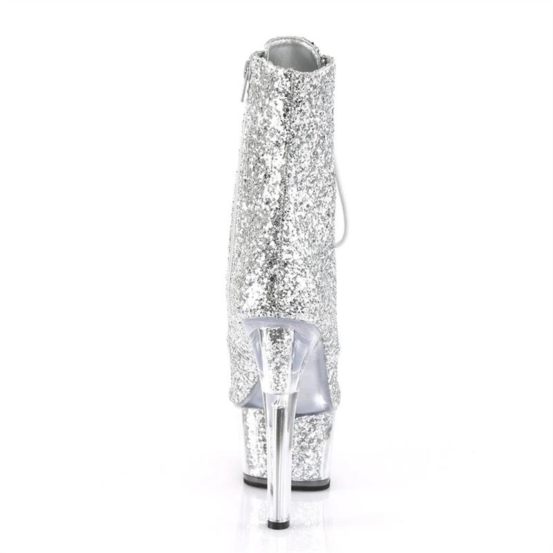 Summer Silver Low Tube Fun High Heel Short Boots Round Head Glue Bottom Super High Heel 17cm Female Sexy Knight Boots YKC