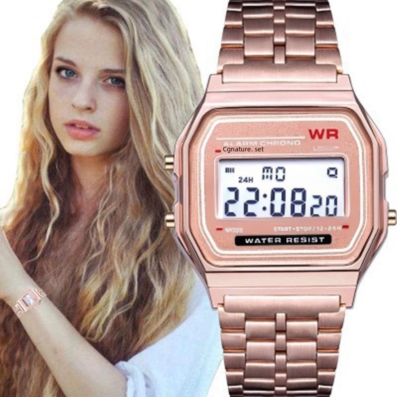 Unisex LED Digital Watch, WR F91W Steel Band, A159 Harajuku Style, Multifunctional Fashion Watch