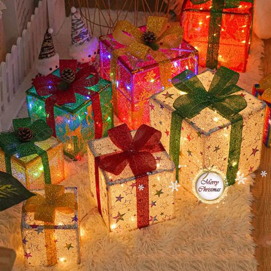 3 шт./компл. рождественские светящиеся подарочные коробки украшения светодиодная гирлянда подарочная коробка с пультом дистанционного управления ленты банты рождественская подарочная коробка для декора двора для вечеринки