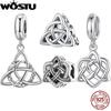 WOSTU 925 Silver Hollow Celtic Knot Charms Snake Pendant Oxidized Love Beads Fit Bracelet DIY Necklace Jewelry