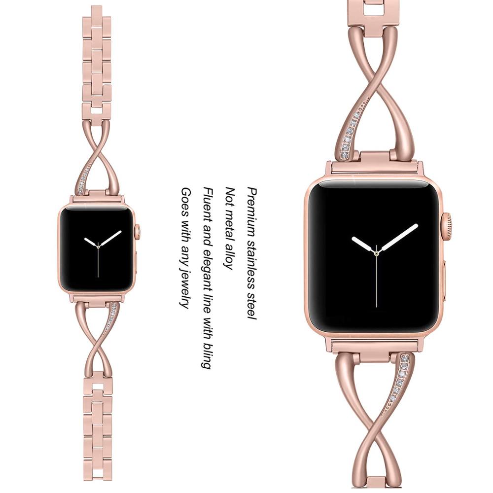 Ремешок из нержавеющей стали для Apple Watch ремешок 40 мм/44 мм iWatch ремешок 38 мм/42 мм металлический браслет с бриллиантами Apple Watch series 6 5 4 3 se