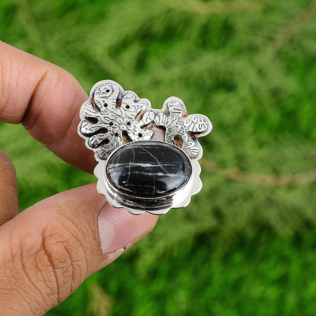 Natural Silver Leaf Jasper Multi Stone Adjustable Ring 925 Silver For Girls